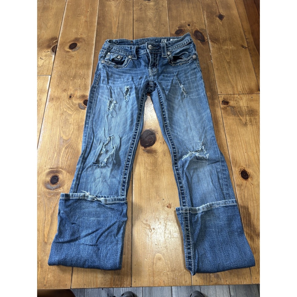Miss Me Women's Size 27 Bootcut‎ Jeans Distressed Ripped Embellished Denim Y2K